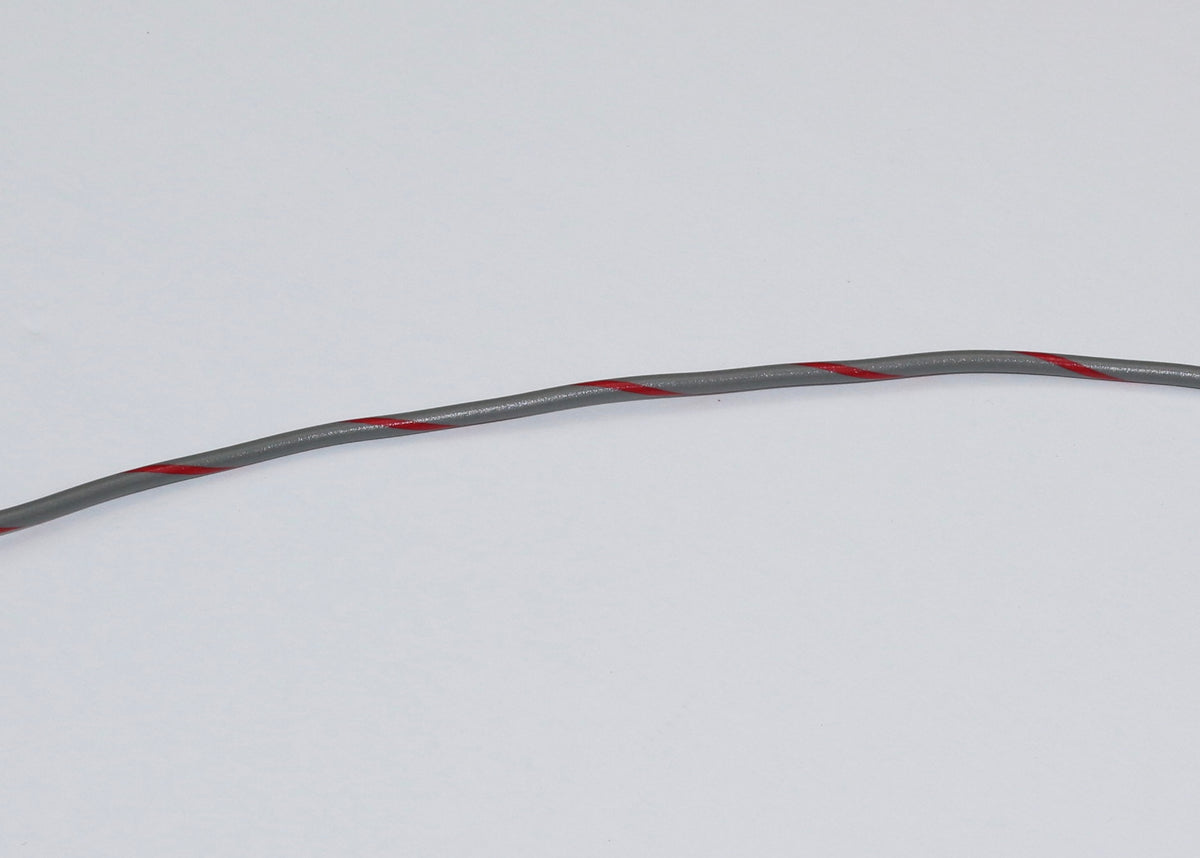 Grey with Red spiral tracer wire for a wiring harness in a Porsche 911